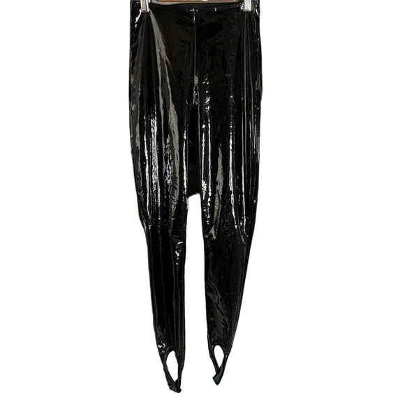 Wolford x Amina Muaddi Latex Stirrup Leggings Black Size 6 - Picture 7 of 9